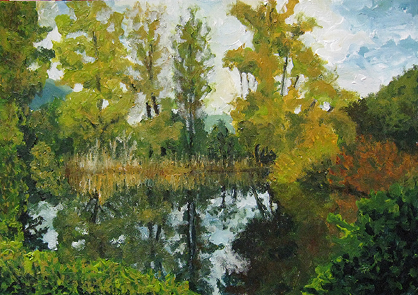 Acrylbild zum Thema Wald: Herbst im Sumpfgebiet